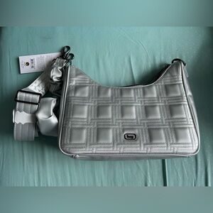 LUG GROOVE SATIN LUXE CROSSBODY METALLIC SILVER NWT